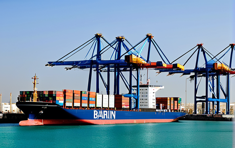 바레인의 항구 - Modern Port Infrastructure**

"A bustling, modern port scene in Bahrain, showcasing advanced contain...