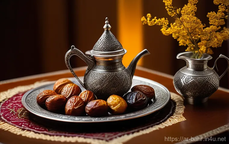 바레인의 로컬 식재료 - **Prompt 1: A Traditional Bahraini Date and Coffee Gathering**
A warm, inviting, and highly deta...