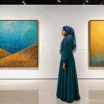 Home 22 바레인의 예술 시장 - **Prompt:** "A vibrant and inviting scene inside a modern art gallery in Manama, Bahrain. Large, exp...
