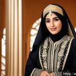 Home 23 바레인 전통 의상 - A traditional Bahraini woman wearing a beautifully embroidered abaya with intricate hand-stitched go...