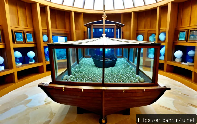Home 17 바레인의 해양 박물관 - Photorealistic interior of a Bahrain maritime museum, a traditional wooden dhow displayed prominentl...